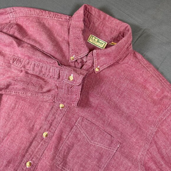 Vintage L.L. Bean Mens Large Cotton Button Down Red Long Sleeve Shirt USA Made - Picture 1 of 6